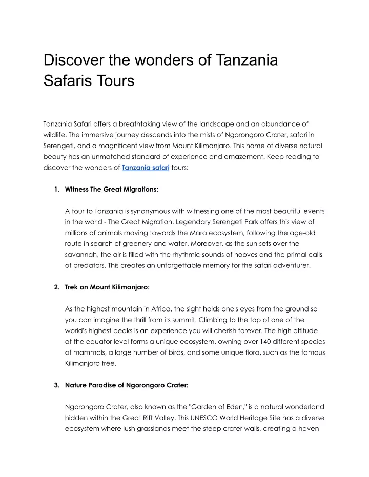 discover the wonders of tanzania safaris tours
