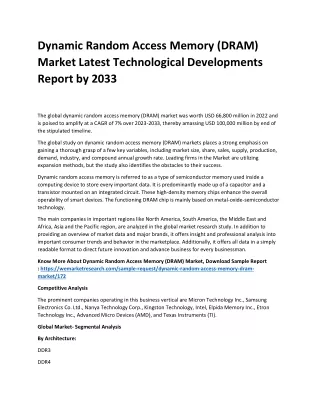 dynamic random access memory dram market latest