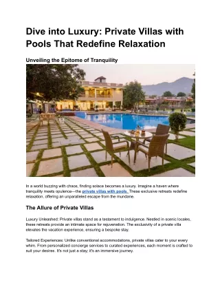 Dive into Luxury_ Private Villas with Pools That Redefine Relaxation - Vatsalya Vihar