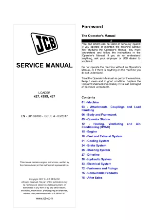 JCB 427 Wheel Loader Service Repair Manual (427 SN 2311946 and up)