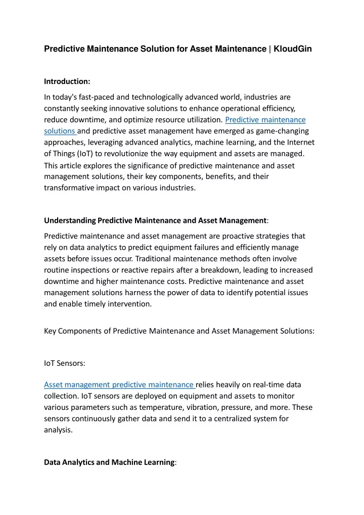 predictive maintenance solution for asset