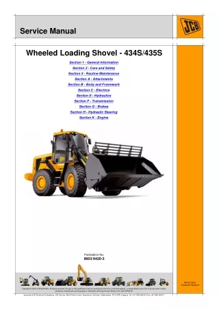 JCB 434S Wheeled Loading Shover Service Repair Manual (434S From machine 1244000)