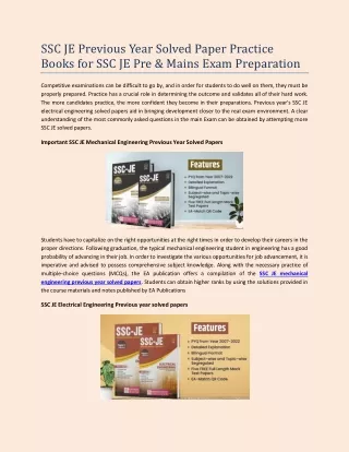 SSC JE Previous Year Solved Paper Practice Books for SSC JE Pre & Mains Exam Preparation