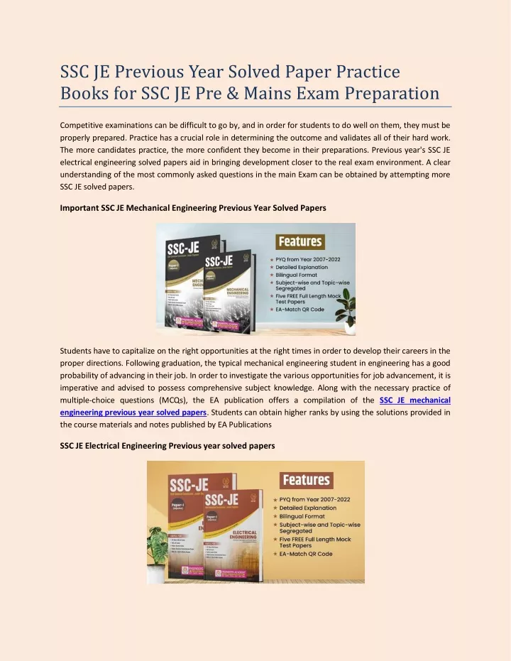 ssc je previous year solved paper practice books