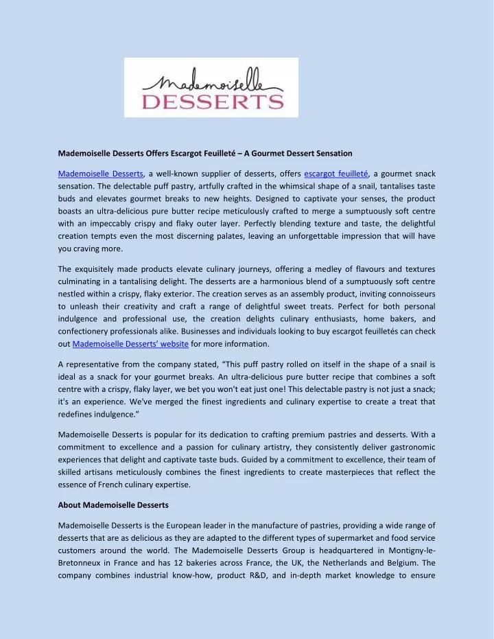 mademoiselle desserts offers escargot feuillet
