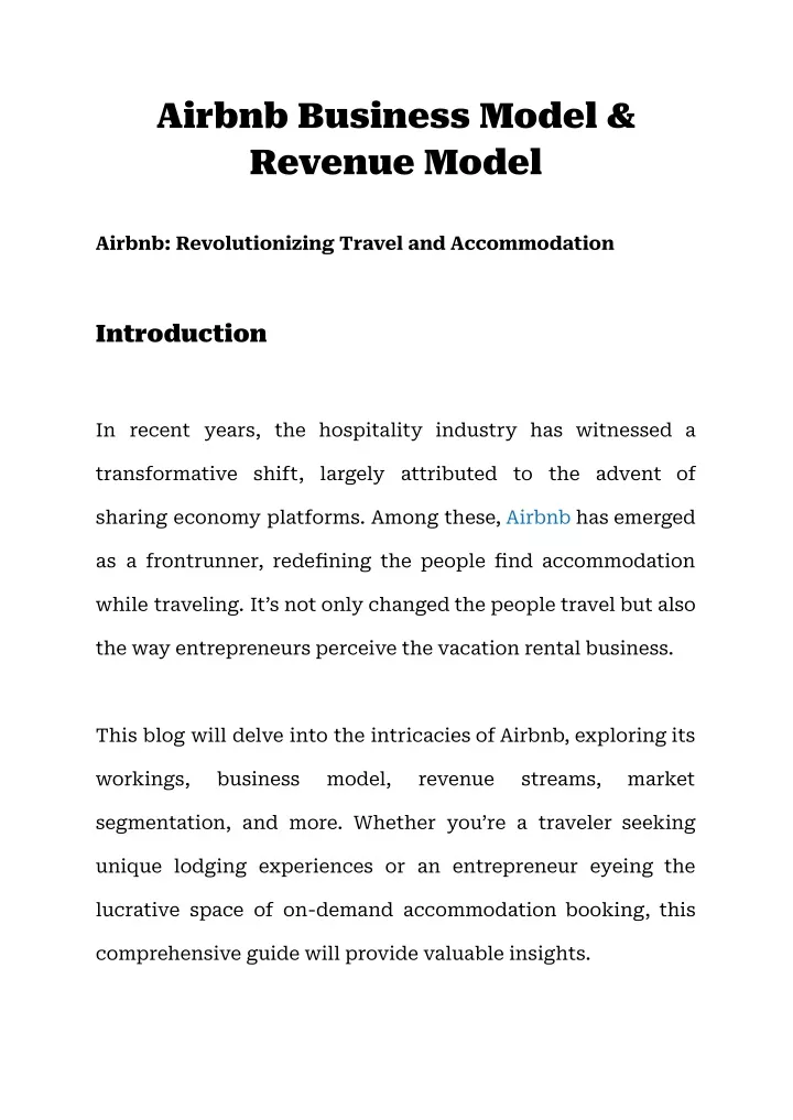 airbnb business model revenue model