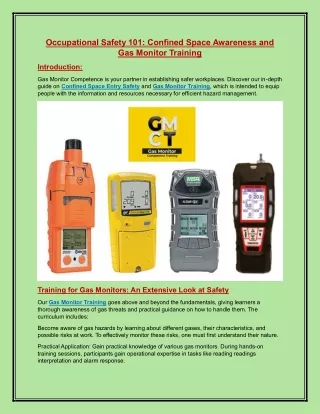 Occupational Safety 101 Confined Space Awareness and Gas Monitor Training
