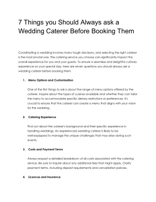 7 things you should always ask a Wedding Caterer before booking them