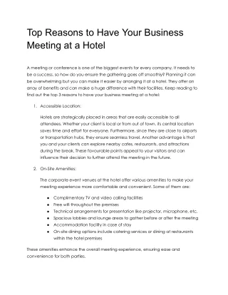 Top Reasons to Have Your Business Meeting at a Hotel