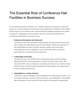 The Essential Role of Conference Hall Facilities in Business Success