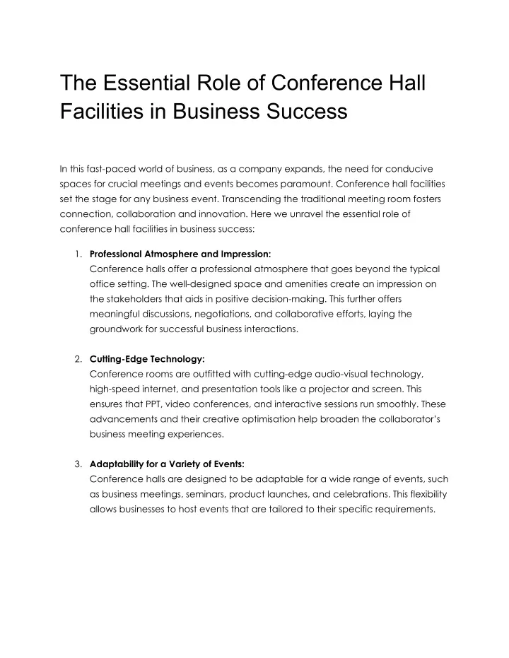 the essential role of conference hall facilities