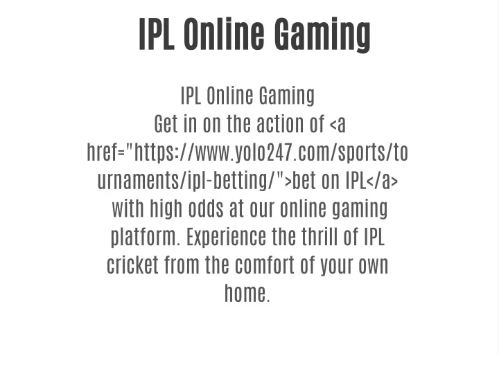 ipl online gaming