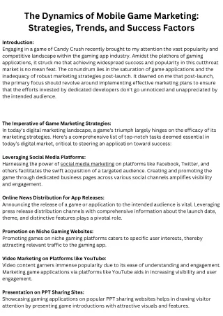 the dynamics of mobile game marketing strategies
