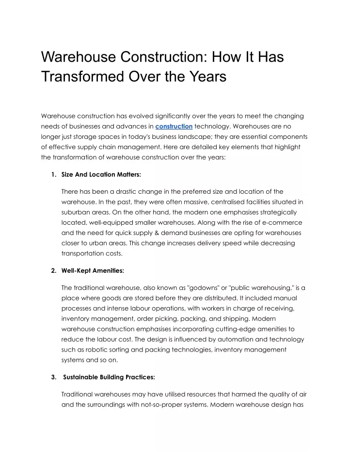 warehouse construction how it has transformed