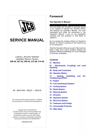 JCB 509-42 Telescopic Handler Service Repair Manual (From1402000 Onwards)