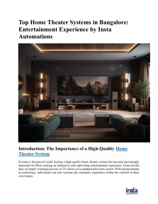 Home Theater Systems in Bangalore: Entertainment Experience by Insta Automations