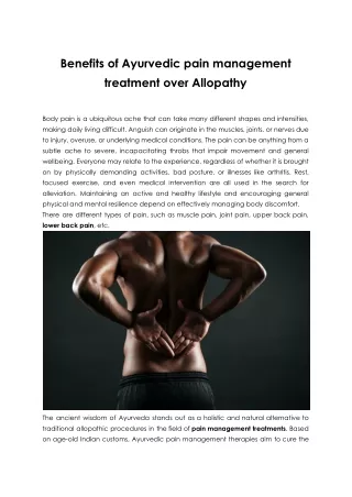 Benefits of Ayurvedic pain management treatment over Allopathy