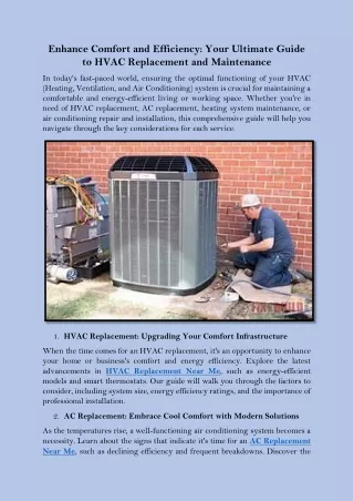Enhance Comfort and Efficiency Your Ultimate Guide to HVAC Replacement and Maintenance