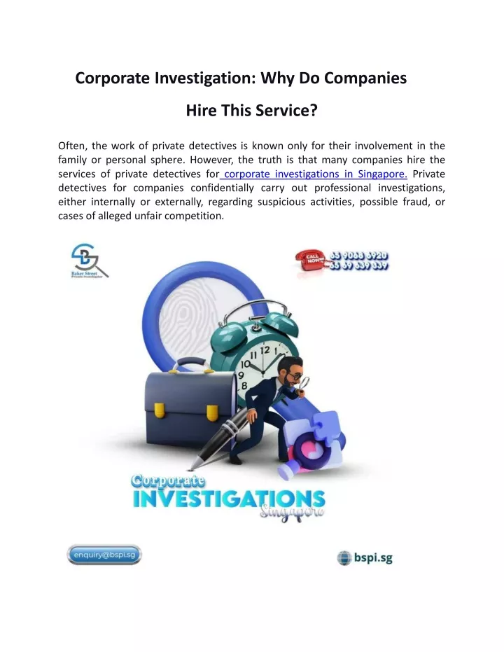 corporate investigation why do companies hire