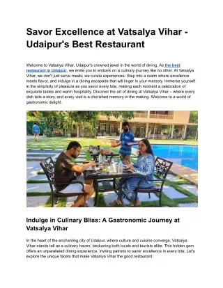 Savor Excellence at Vatsalya Vihar - Udaipur's Best Restaurant - Vatsalya Vihar