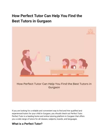 How Perfect Tutor Can Help You Find the Best Tutors in Gurgaon
