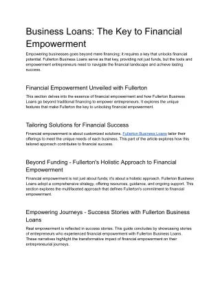 Fullerton Business Loans: The Key to Financial Empowerment