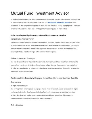 Mutual Fund Investment Advisor in Nashik