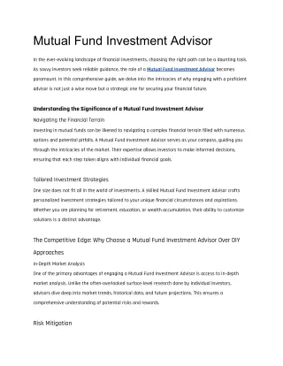 mutual fund investment advisor