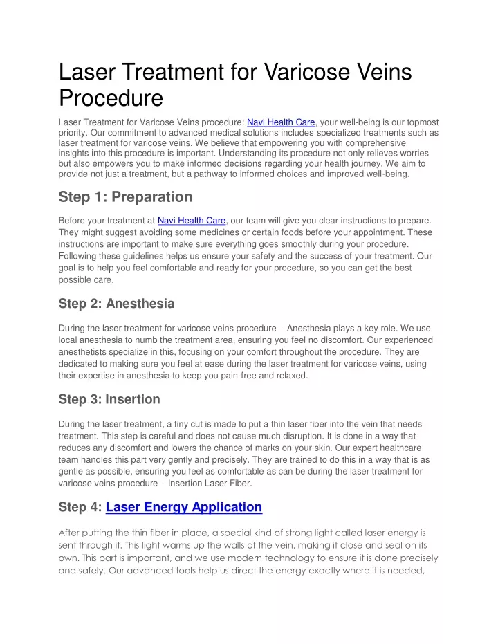 laser treatment for varicose veins procedure