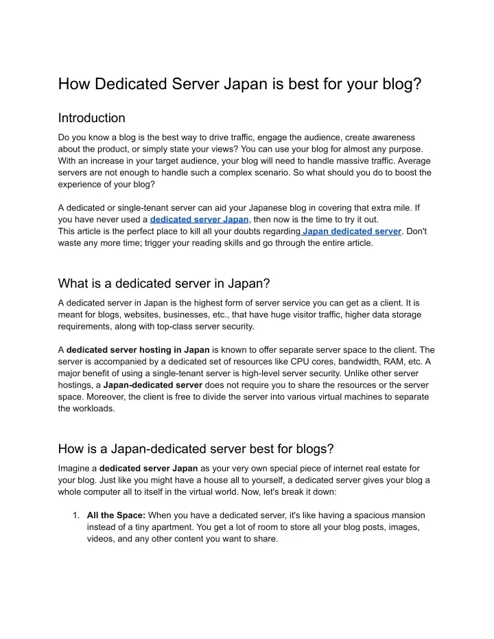 how dedicated server japan is best for your blog