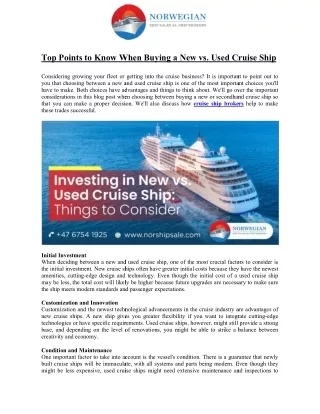 Top Points to Know When Buying a New vs. Used Cruise Ship