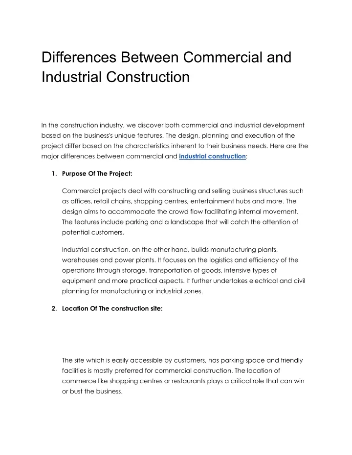 differences between commercial and industrial