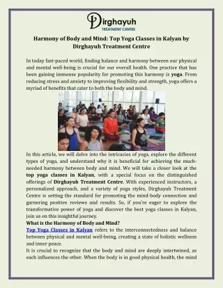 Harmony of Body and Mind  Top Yoga Classes in Kalyan by Dirghayuh Treatment Centre