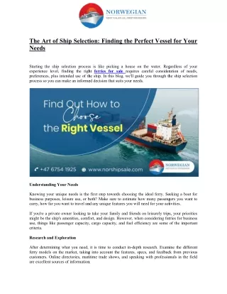 The Art of Ship Selection Finding the Perfect Vessel for Your Needs