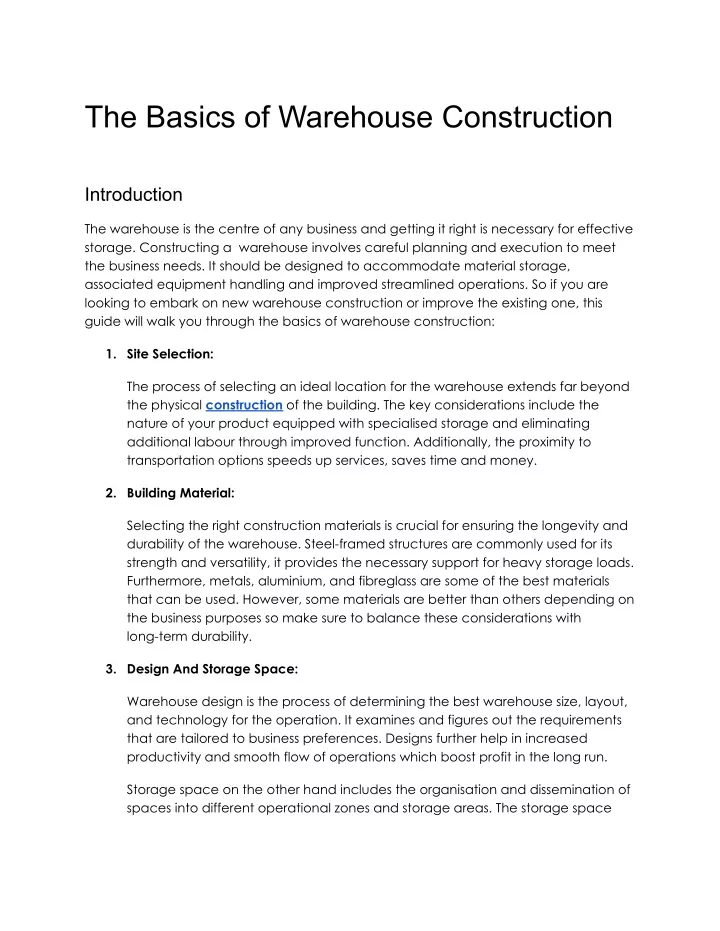 the basics of warehouse construction