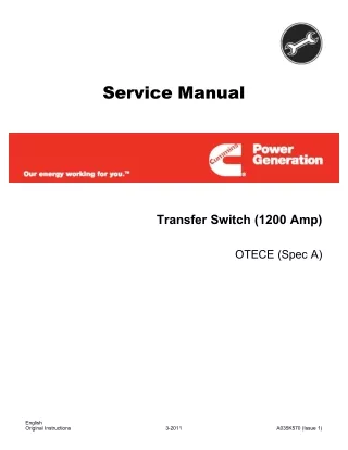 Cummins Onan OTECE Transfer Switch (1200 Amp) Service Repair Manual