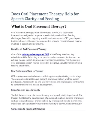 Does Oral Placement Therapy Help for Speech Clarity and Feeding