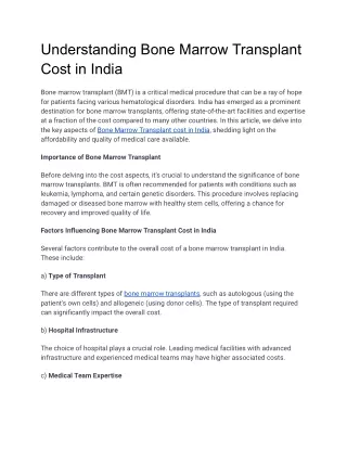 Understanding Bone Marrow Transplant Cost in India