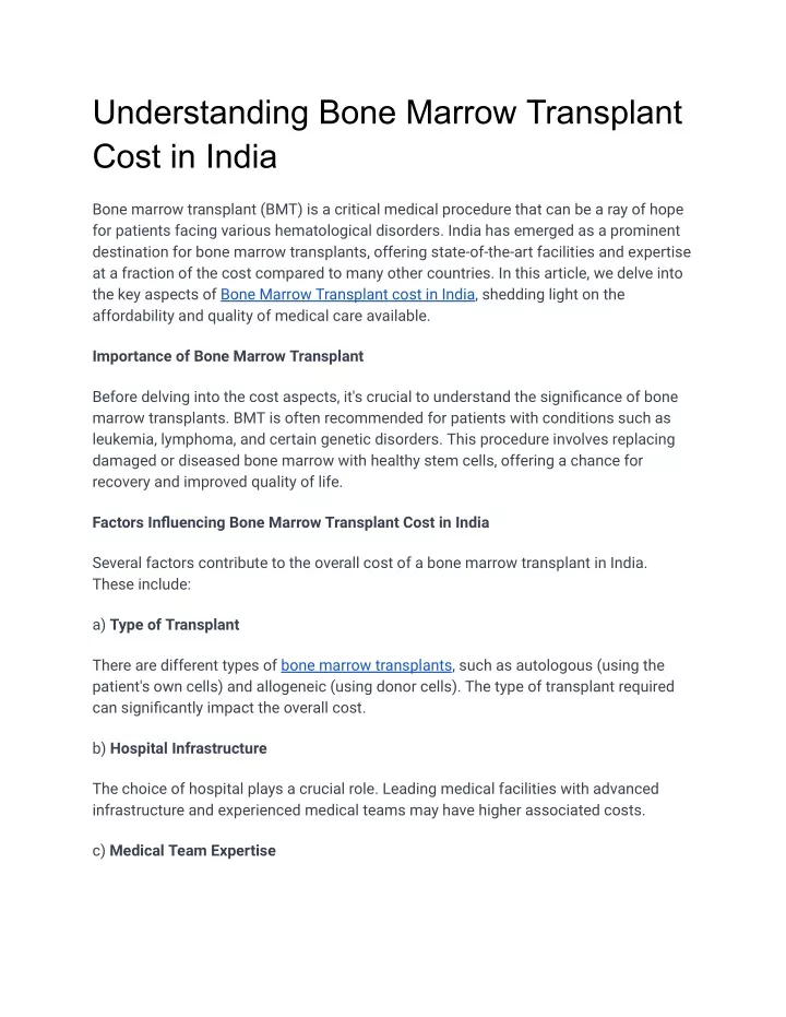 understanding bone marrow transplant cost in india