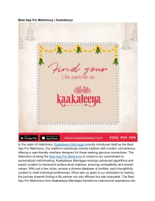 best app for matrimony kaakateeya