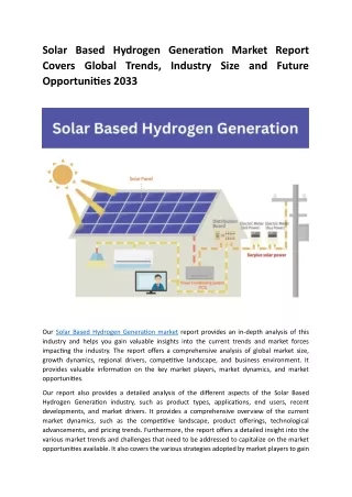 solar based hydrogen generation market report