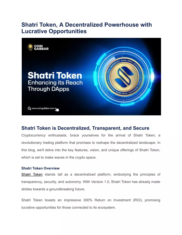 shatri token a decentralized powerhouse with