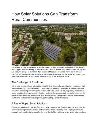 Solar Power | Transforming Rural Life and Futures