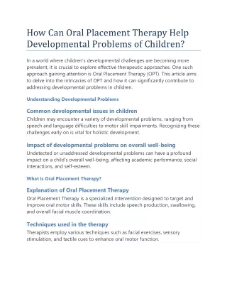 How Can Oral Placement Therapy Help Developmental Problems of Children