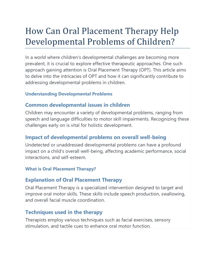 how can oral placement therapy help developmental