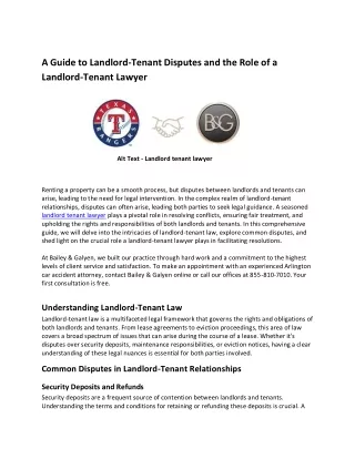 A Guide to Landlord-Tenant Disputes and the Role of a Landlord-Tenant Lawyer