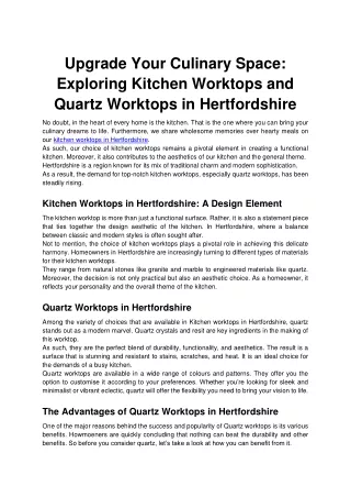 Upgrade Your Culinary Space Exploring Kitchen Worktops and Quartz Worktops in Hertfordshire