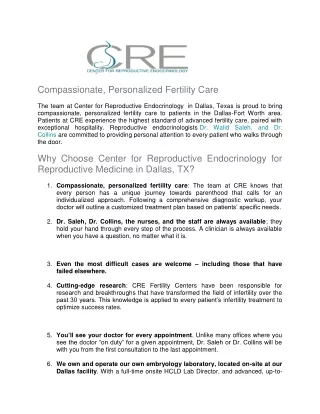 Choose Center for Reproductive Endocrinology for Reproductive Medicine in Dallas, TX