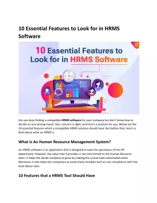 10 Essential Features to Look for in HRMS Software