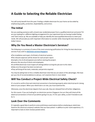 A Guide to Selecting the Reliable Electrician